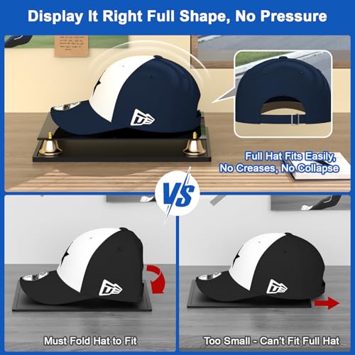 Image of Hat Display Case Clear Acrylic Hat Display Box Assemble Baseball Cap Holder for Signed Memorabilia Cap Storage with Metal Bell Base (11x8.2x7.1 inch)