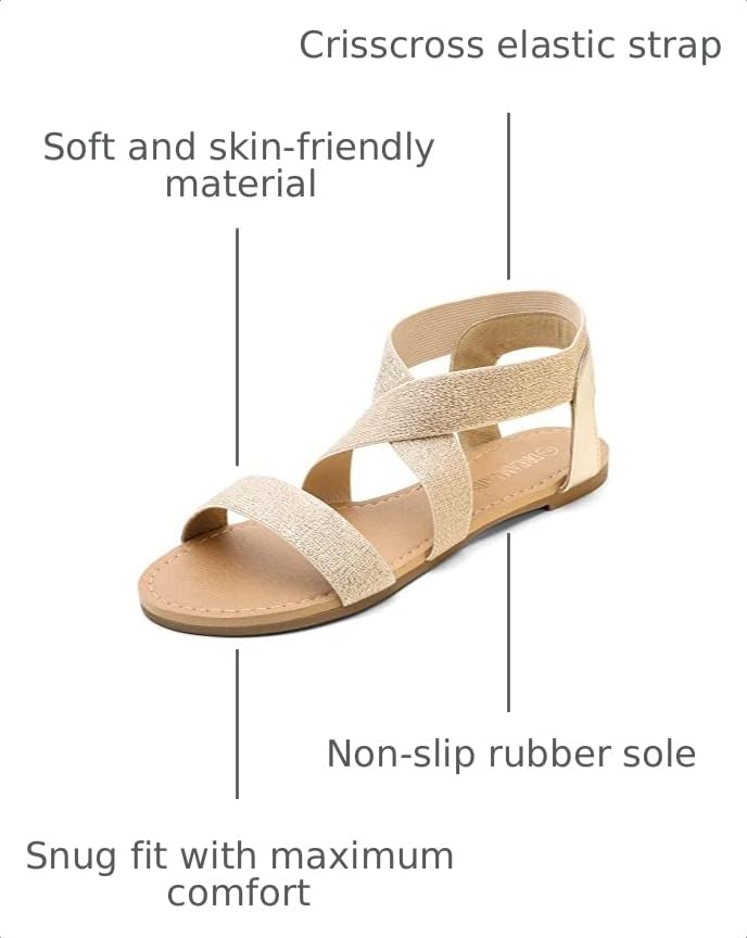 Image of DREAM PAIRS Women's Elastic Ankle Strap Flat Sandals Summer Dressy Shoes Cute Strappy Gladiator Sandals
