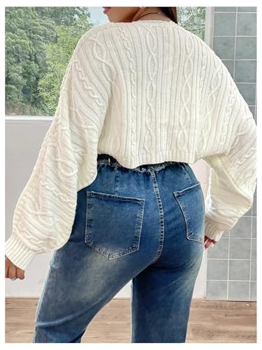 Women's Plus Size Open Front Cardigan Long Sleeve Loose Crop Sweater Shrug2