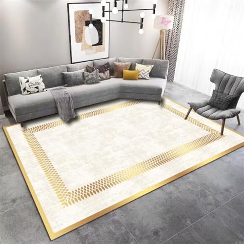 Décoration salon tapis chaleureux jaune à bordure géométrique