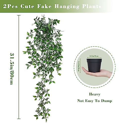 Image of BLEUM CADE Fake Hanging Plants, 2pcs Artificial Hanging Potted Plant, Faux Mandala Vines Hanging Plant Greenery for Wall Shelf Home Living Room Indoor Outdoor Decor