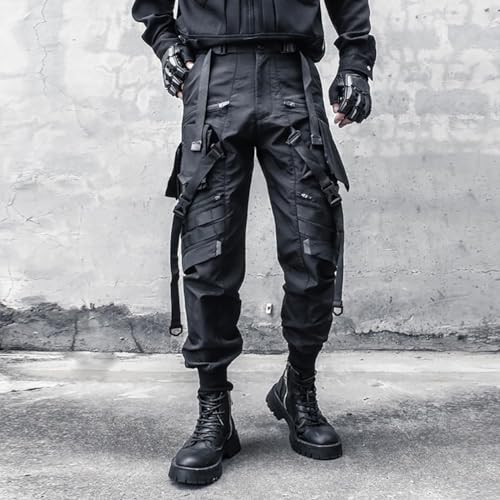 Multiple Pockets Punk Jogger Pants Men Streetwear Cargo Pants Black Tactical Techwear Male Hip Hop Trousers Ribbon2