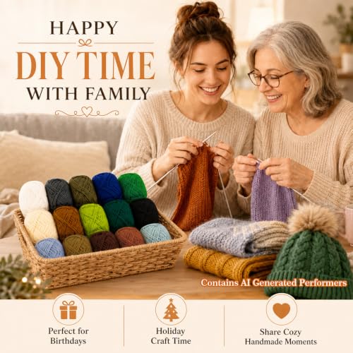 Image of 15 Pack x 20g Acrylic Yarn - Soft Knitting Yarn for Crocheting for Crafts Skeins for Crocheting DIY Bulk for Handicraft Knitting Scarves Ideal Gift for Beginners and Adults
