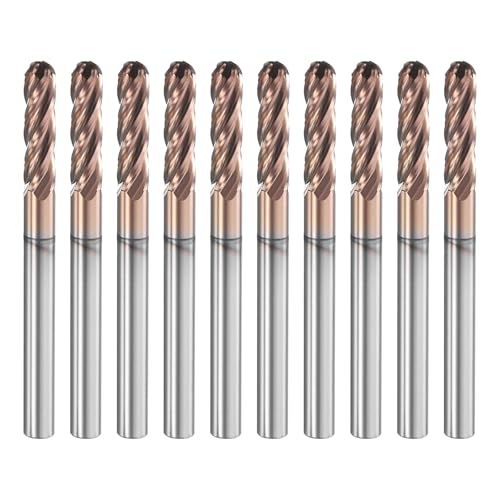 Image of HARFINGTON 10 Pcs Ball Nose End Mill 4 Flute 1 /8 inch Diameter 1 /8 inch Shank Tungsten Carbide TiAlN Coated Spiral CNC Router Bits 1 /2 inch Cutting Length Single End Ball for Carving Engraving Grinding