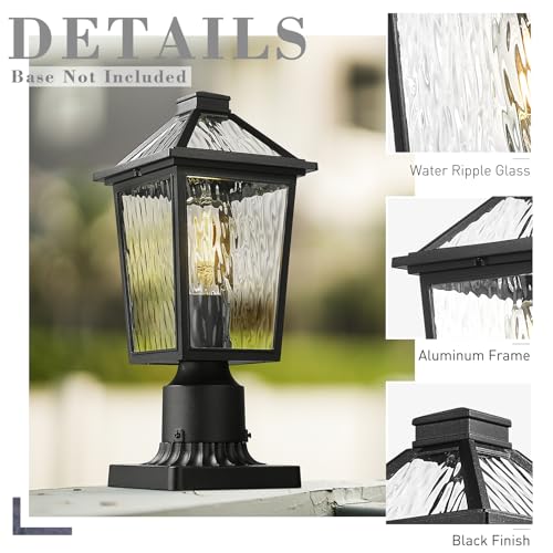 Image of zeyu 13.4 Inch Outdoor Patio Post Lighting, Exterior 2 Pack Post Light Fixtures for Patio Yard, Die-Cast Aluminum with Water Ripple Glass, Black Finish, ZX58P-2PK-SW BK