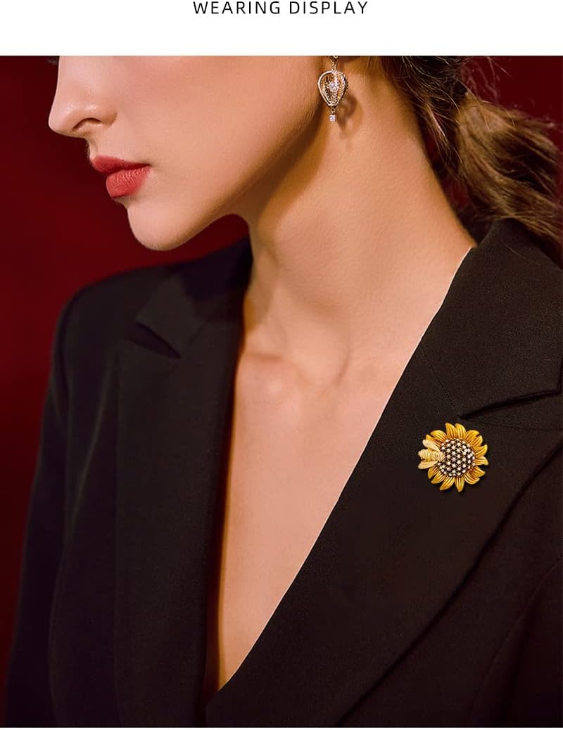 Rhinestone Daisy Flower Sunflower Brooch.Enamel Bee Daisy Brooch Pin,Charm Sun Flower Coat Collar Brooch for Women Girls (B) - Image 5