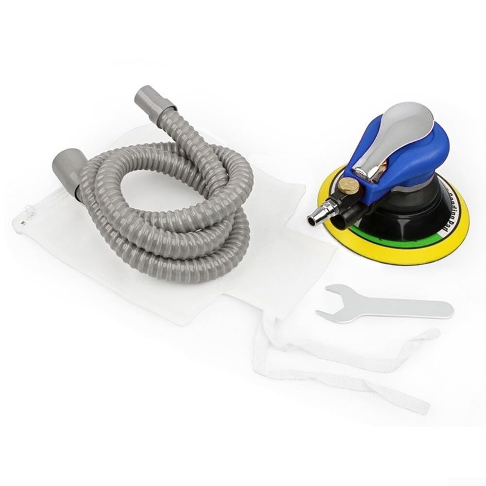Lijadora orbital neumática de 150 mm, 13500 rpm, para pulir coches y lijar metal, diseño ligero con tope de seguridad, incluye papel de lija, ideal para taller (con limpiador de vacío)