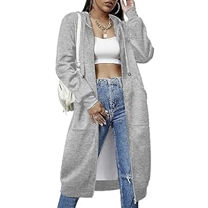 ELESOL Women Casual Zip up Fleece Hoodies Tunic Sweatshirt Long Hoodie Jacket S-XXXL