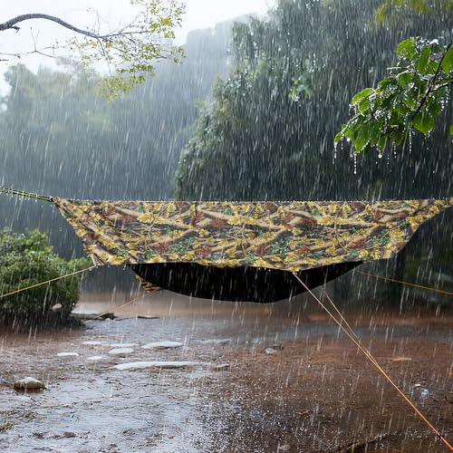 Image of Night Cat Camping Hammock Tent: Lightweight Portable 4 in 1 Hammock with Rain Tarp and Mosquito Net for Hiking Jungle Outdoor