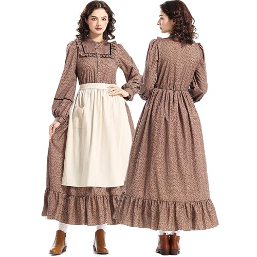 2025 Frühlingskleid für Damen, Boho Chic Langarm, Spitze, Pionierkleid florales Präriekleid, langärmelig, Pilger-Kostüm, Oktoberfest Outfit...