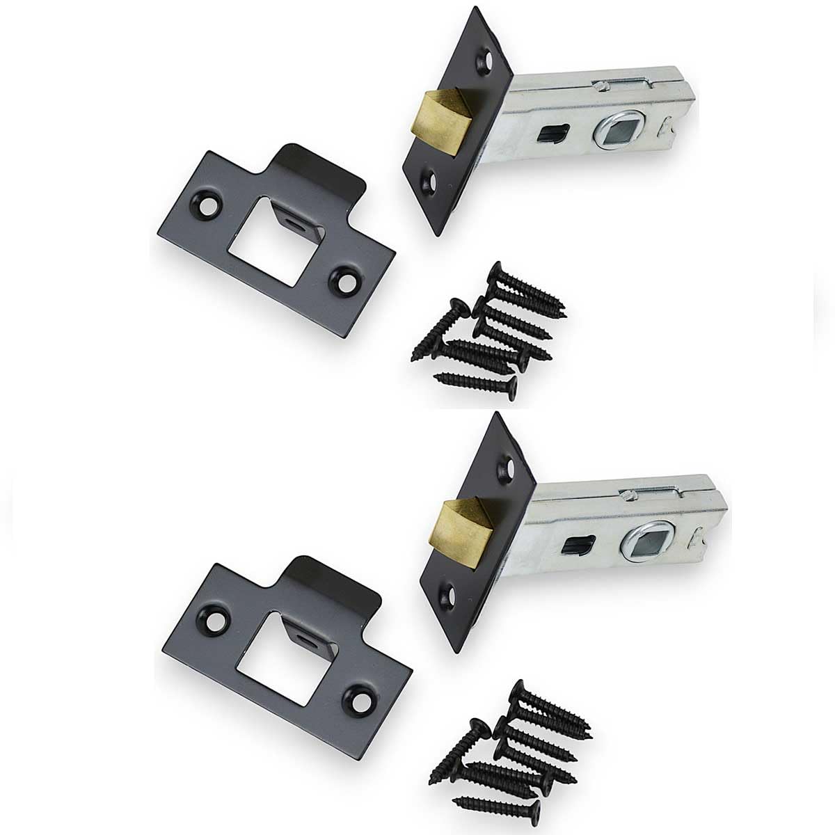HANDLESTORE 2 x Sets of Tubular Door Latch - Chrome, Brass or Black - for Use with Door Handles - Bolt Through - 63mm or 75mm (63mm Black x 2)