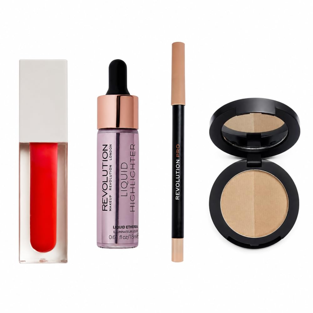 Makeup Revolution - kosmetyczka - brwi + eyeliner + błyszczyk + rozświetlacz