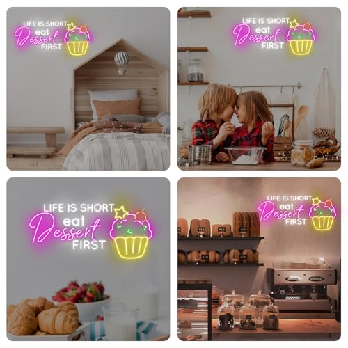 Image of Life Is Short Eat Dessert First Neon Sign, Dessert Cake Store Wall Decor, Cupcake Bakery Led Lights, Strawberry Cake, Tea & Cake Shop, Restaurant Gaming Hotel Shop Club Restaurant, Family Party