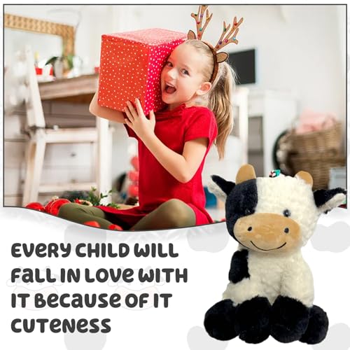 GYHWOFUL Kuscheltier Kuh 22CM, Niedliches Kuh Stofftier Spielzeug, Weiches Flauschiger Schwarz Weiß Kuh Plüschtier, Plüsch Stuffed Animals, Geschenke für Kinder Jungen Mädchen, Home deko Sitzposition