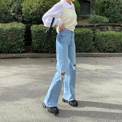 Ripped Jeans for Women High Waisted Distressed Baggy Straight Wide Leg Pants Ankle Flare Denim Pants4