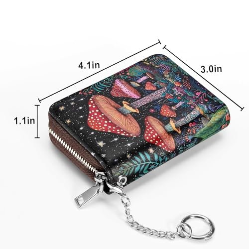 Image of Mayski Credit Card Holder, Zipper Credit Card Wallet for Women, Small Accordion Card Cases Holder, KeyChain Wallet, Business Card Holder, Mushroom