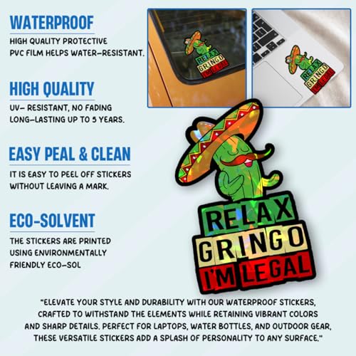 Image of 3 Pcs Relax Gringo Im Legal Sticker, Relax Gringo Im Legal Sticker for Car, Relax Gringo Calcomanias De Mexico Funny Immigrant Calcomanias Mexico Mexican Cactus Stickers for Truck Car Helmet (G2 HO)