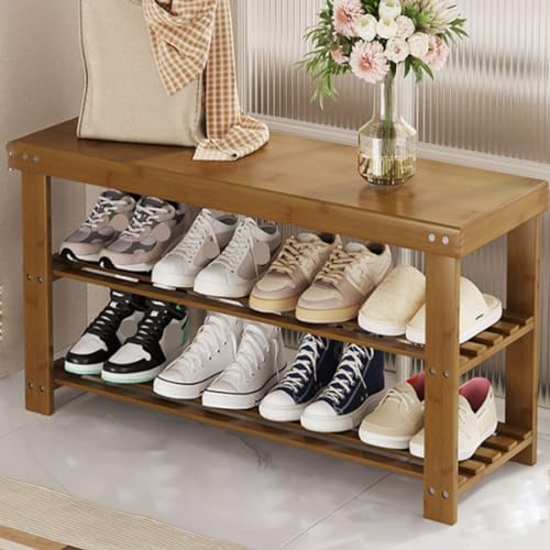 ZHANGshouf Zapatero de bambú para Entrada - Zapatero de 3 Niveles - Ideal para recibidor, Pasillo y Dormitorio