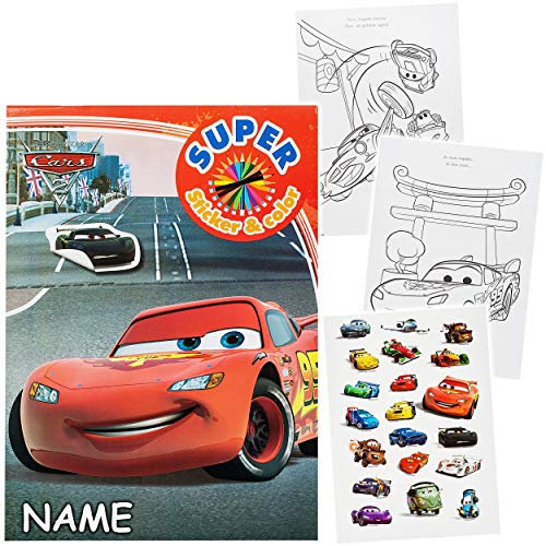 großes XL Malbuch/Malblock - A4 - inkl. Name - Disney Cars 2 - Auto - Lightning McQueen - mit vielen Sticker & Aufkleber…