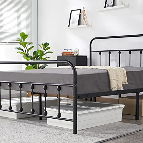 Yaheetech Classic Metal Platform Bed Frame Mattress Foundation With Victorian Style Iron-Art Headboard/Footboard/Under Bed Storage/No Box Spring Needed/Queen Size Black #TOP4