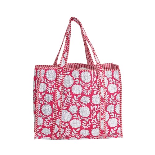 Image of Cotton Tiger Block Print Tote Bag, Indian Handmade Shopping Shoulder Bag, Unisex Market Daily Use