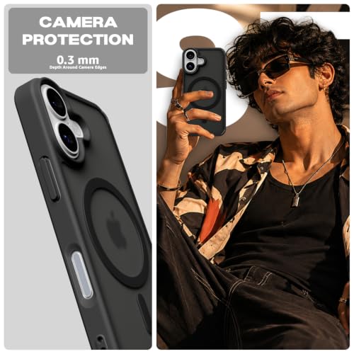 Image of Pikkme Back Cover for iPhone 16 | Mag-Safe Compatible | Smoke Frosted Transparent Matte Finish | Hard PC + Soft TPU | Shockproof | Raised Camera Protection Bumper Case (Black Smoke Mag-Safe)