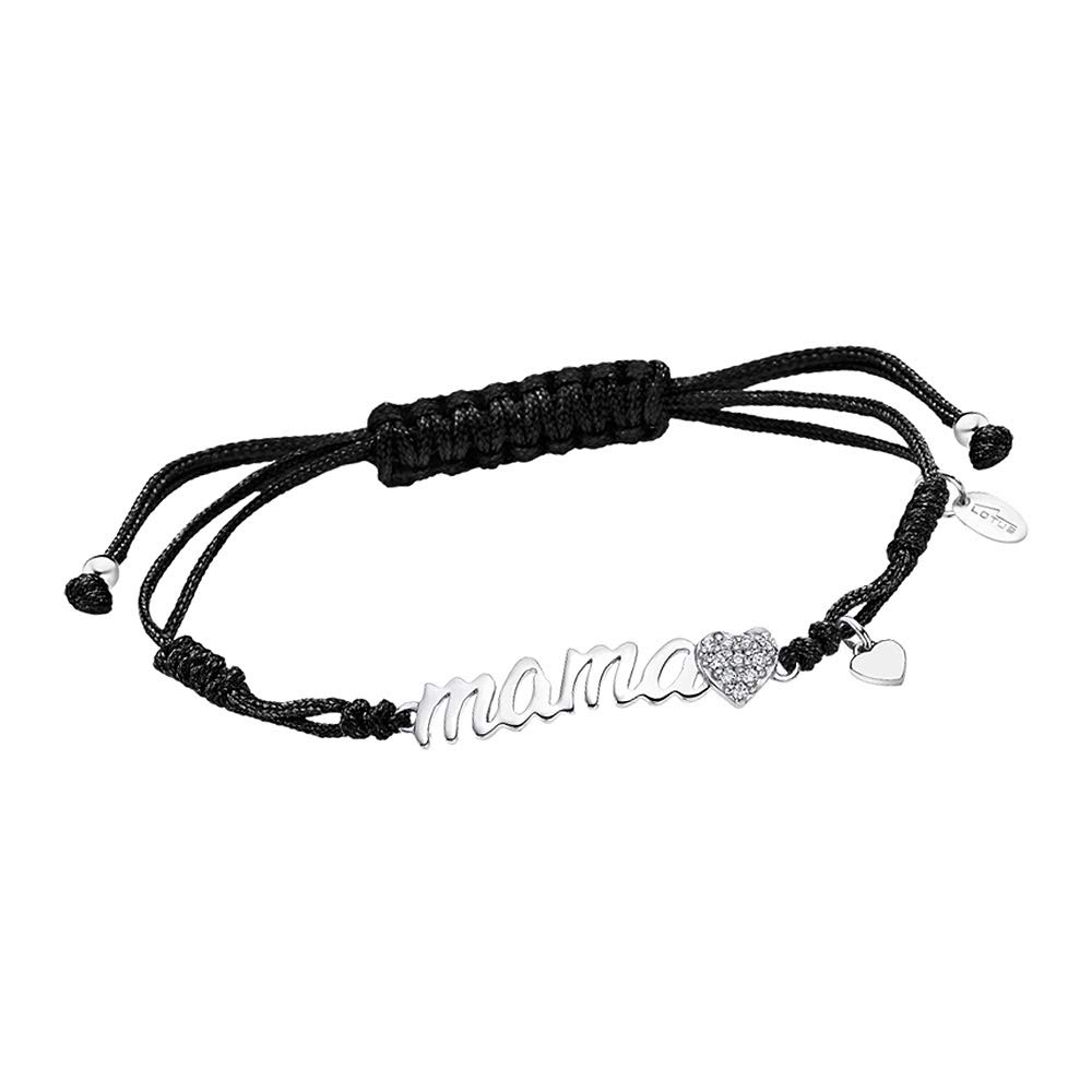LOTUS SILVERPulsera de plata de ley 925 con circonitas LP1808-2-1, diseño de corazón de mamá, 16 centimeters, Plata Plata Textil, Circonita cúbica