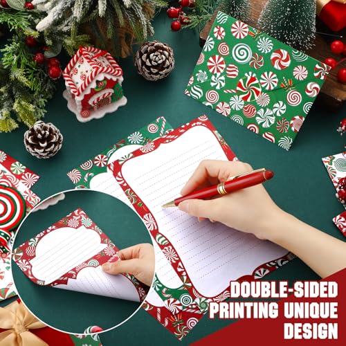 Image of TaoBary 160 Pcs Stationery Paper Set 50 Double Sided Stationery Papers with 50 Matching Envelopes and 60 Round Dot Sticker, 10 Design(Christmas Candy,5.5 x 8.25 Inch)