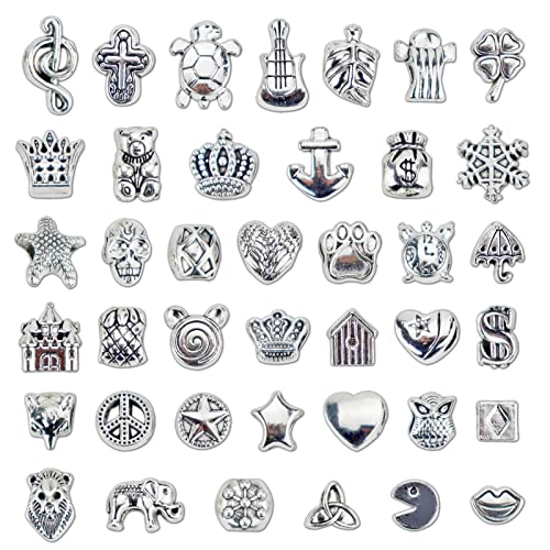 JIALEEY Wholesale Bulk Mix 40 Pcs Tibetan Silver Tone Color Spacer Loose Beads Fit European Charm Bracelet Lot for Jewelry Making Findings DIY