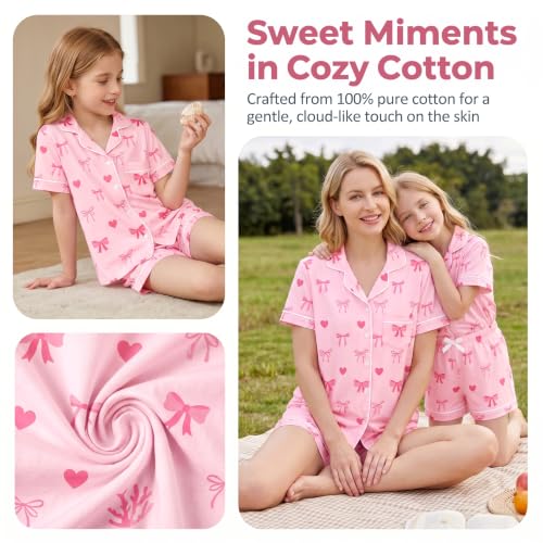LANKMEI 100% Cotton Womens Short Sleeve Pajama Sets, Pink Bow, XX-Large - image 8