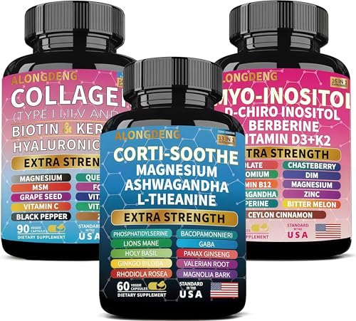 ALongDeng She Shines Set - Ultimate Womens All-in-One Supplement with Corti-Soothe Myo-Inositol Collagen & Extra Strength Ingredients
