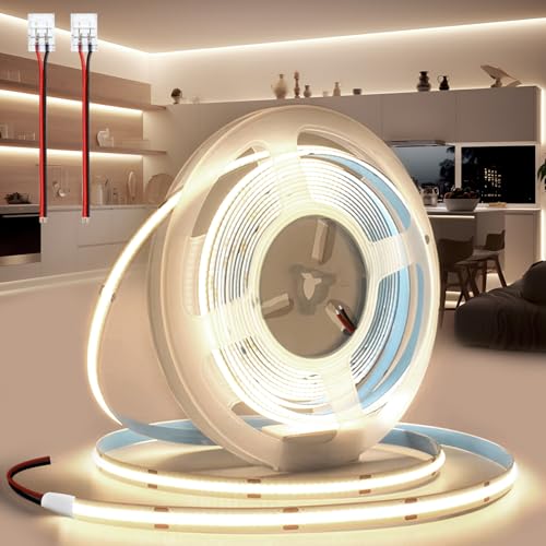 BRIMETI Striscia LED COB 12V 5M Luce LED Tubo Interno Autoadesivo 4000K Bianco Naturale 320LEDs/M Strisce Nastro Nastri Larghezza 8mm Con Connettori, per Cucina Soggiorno Bar (Senza Alimentatore)