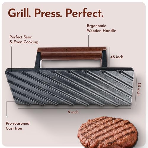 Image of Bellemain Bacon Press Rectangle | Heavy-Duty Cast Iron Grill Press for Perfectly Seared Bacon, Steak & Sandwiches | Equalized Weight Distribution