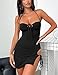 HOCILLE Women's Sexy Halter Club Bodycon Ruched Spaghetti Strap Cut Out Mini Dress, Small, Black