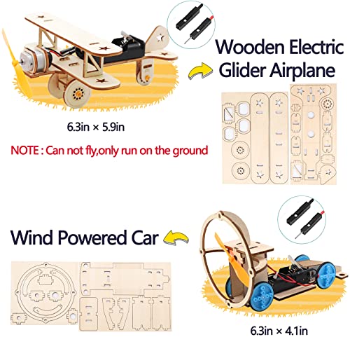 Diy Wooden Science Experiment Model Kit Solar Power Car,Electric Motor Biplane Glider,Toy Binoculars And Wind Power Car,Stem Educational Building Project For Kids Boys & Girls,4 In 1 Set #TOP3