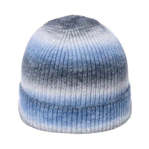 Oplxuo Men and Womens Beanie Cuffed Hat Fall Winter Warm Knit Hats Gradient Color Stretch Fashion Cap Slouchy Skull Cap