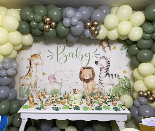 Mocsicka Boy Jungle Safari Baby Shower Backdrop Oh Baby Wild Animals Party Decorations Green Leaves It's a Boy Cake Table Banner Photography Background