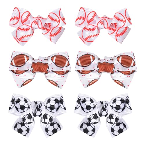Baseball Rugby Football Hair Bows for Women Girls Cheer Bows for Cheerleaders Hair Bow Clips Small Sports Themed Hair Bows Barrettes for Sports Lover Team Player Gifts Bows 3 Pack