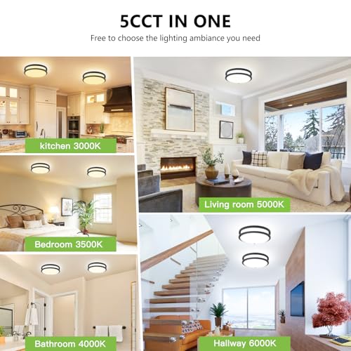 Image of Flush Mount Ceiling Light - 36W 3000K /3500K /4000K /5000K /6000K Dimmable Led Ceiling Light Fixture for Kitchen Hallway Bedroom Bathroom (1, Black, 12 Inch)