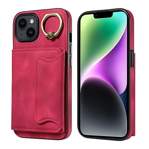 Étui Portefeuille en Cuir iPhone 13 Évitez les Chutes avec l'Anneau de Support Rotatif