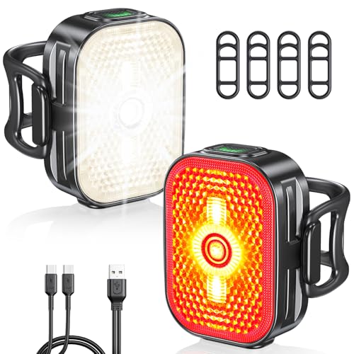 EOIWUY Lumiere Velo Avant et Arriere avec Réflecteurs Grand Angle, 8+6 Modes Éclairage Lampe Velo LED, Ultra-Léger, Étanche IP65, Lumière Velo Recharge...