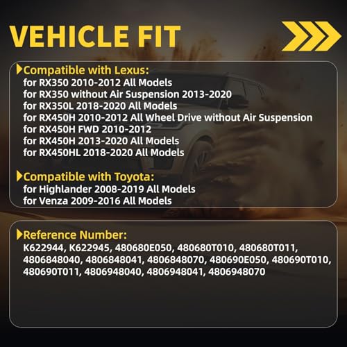 Front Lower Control Arm w/Ball Joint Fit for Lexus RX350 2010-2020 RX450H 2010-2020 RX450HL 2018-2020 Toyota Highlander 2008-2019 Venza 2009-2016 K622945 K622944-6 Set Suspension Kit - Image 3