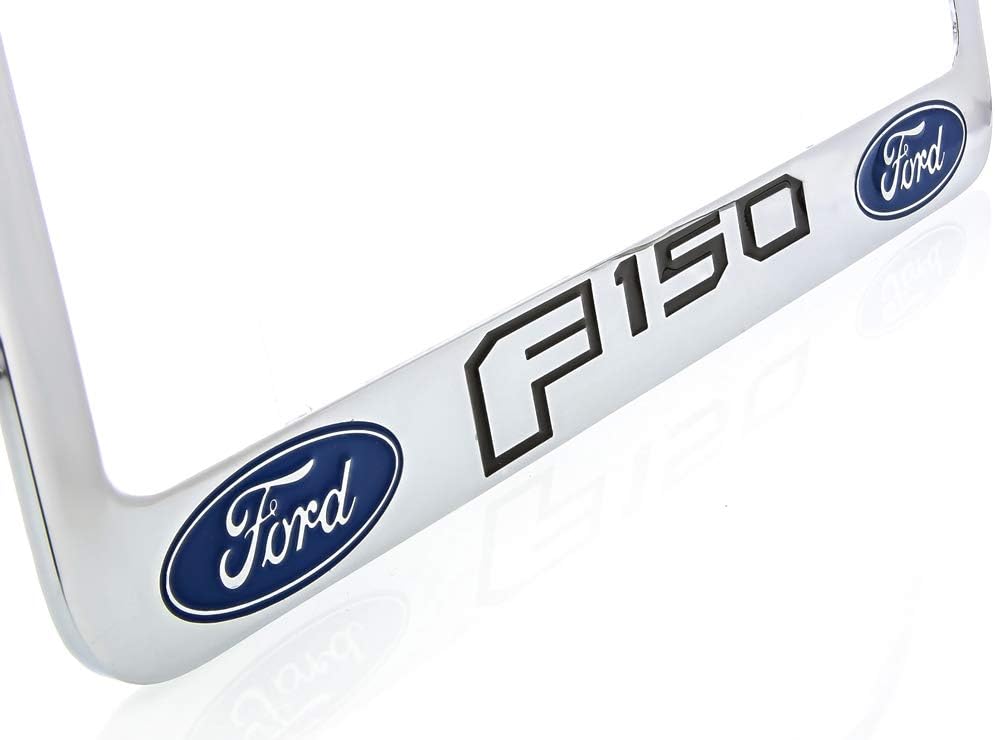 Ford F-150 Chrome Plated Brass Metal License Plate Frame Holder Wide Bottom Engraved 2 Hole