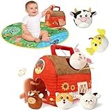 GUZROK Farm Animal Toys for 1 2 3 4 5 Year Old Toddlers – Plush Farm House Playset with Barn, 6 Soft Farm Animals & Large Play Mat – Farm Toys for Toddlers 1–3 Baby Easter Basket Stuffers