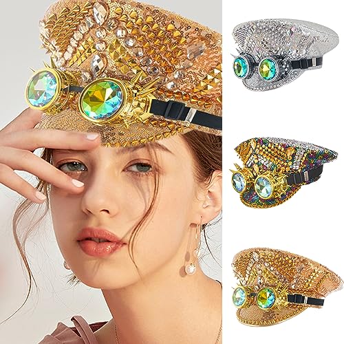 Chapeau style gothique punk de qualité supérieure avec diamants et rivets - 2