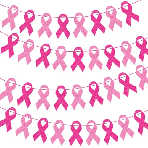 Pink Ribbon Breast Cancer Awareness Party Garland Breast Cancer Awareness Accessories Decorations 6PCS Pre-strung Ribbon Paper Hanging Banner Decor for Survivor Wall Ceiling Fundraising Event Supplies