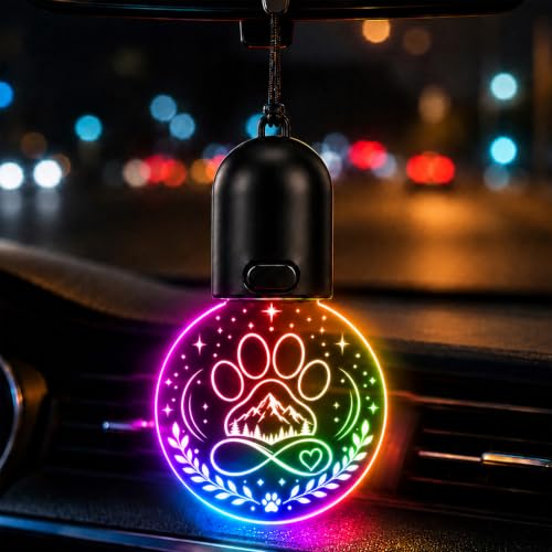2D Flat Paw Print Mountain LED Rearview Mirror Ornament, 7-Color Car Light
