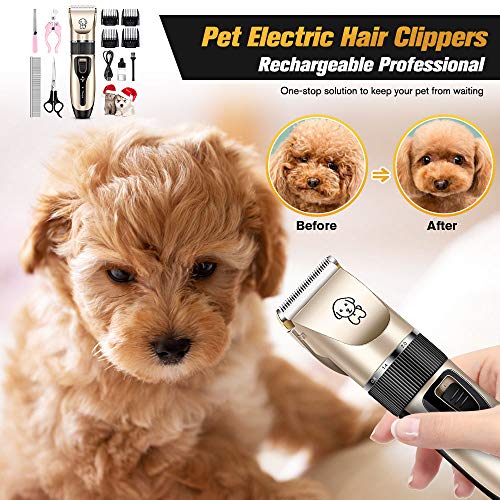 [2020 Upgrade] Dog Grooming Clippers, Professional 5-in-1Rechargeable Dog Hair Clippers Kit with Low Noise, Superior Painless Pet Hair Grooming/Trimming/Shaving, Perfect for Small Medium Dogs & Cat - Thumbnail 7