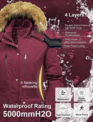 CREATMO US Women's Plus Size Winter Coat Waterproof Long Puffer Jacket Warm Military Thicken Parka with Fur Hood4