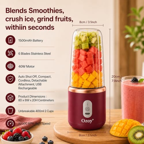 Image of Mini Juicer Mixer Grinder, 6-Blade with 1500mAh Battery High-Speed Fruit Juicer for Home, Office, Gym & Travel, 6-Blade High-Speed Fruit Juicer for Home, Office, Gym & Travel-Maroon